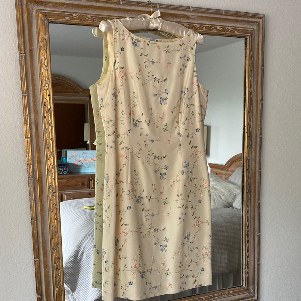 Ann Taylor Cream Sheath Midi Dress Scoop Neck Sleeveless